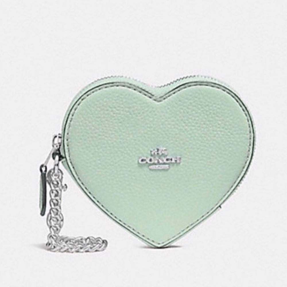 COACH HEART COIN CASE PALE GREEN/SILVER NWT